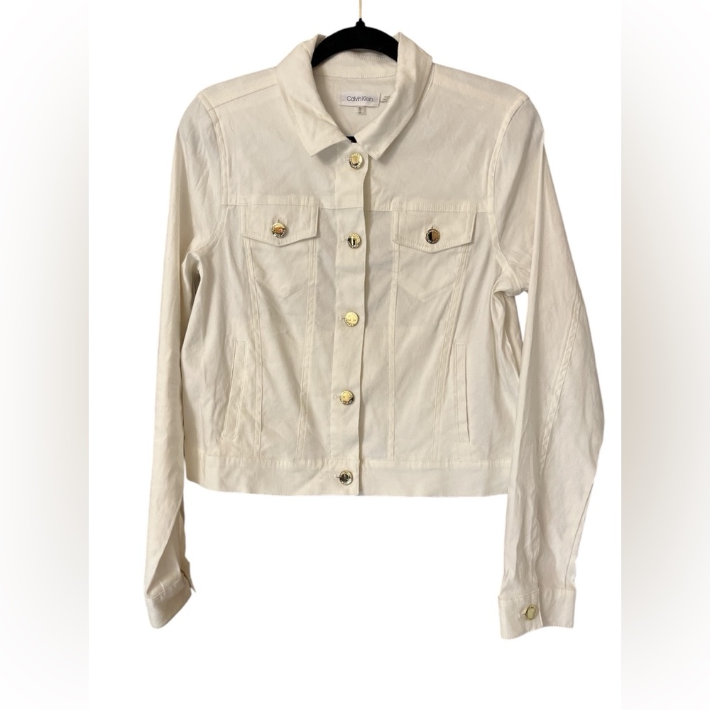 Calvin Klein white linen blend light weight jacket NWOT